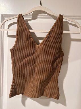 Aritzia Ribbed V-Neck Tank Top in Brown